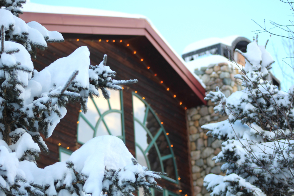 A snowy lodge